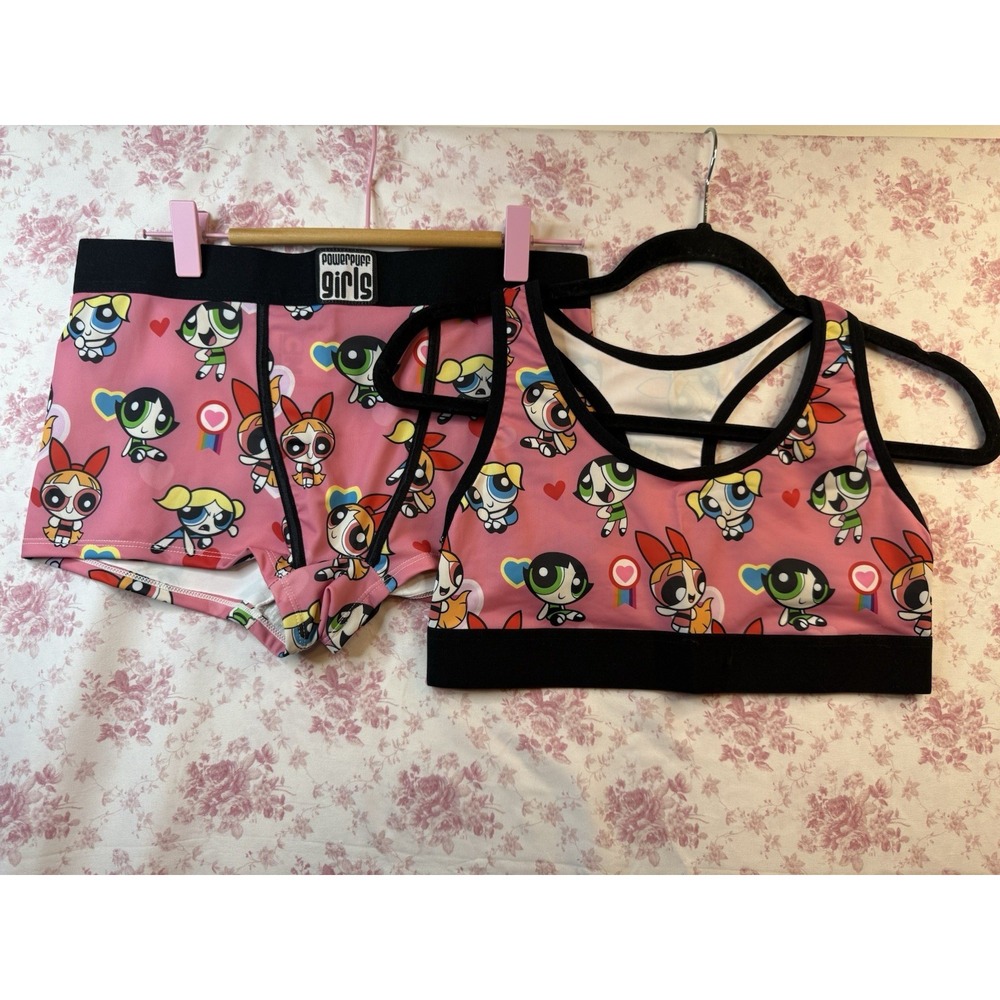 Powerpuff Girls Sports Bra Shorts Set Pink Cartoon Network Size M